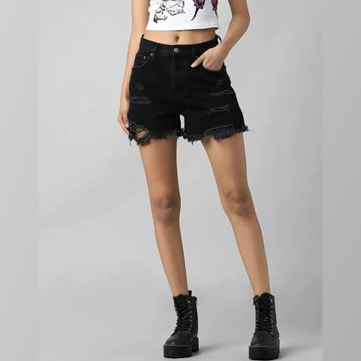 Women's Black High Waisted Ripped Denim Shorts – Distressed Frayed Hem Mom Jean Shorts – Casual Summer Streetwear – Size S