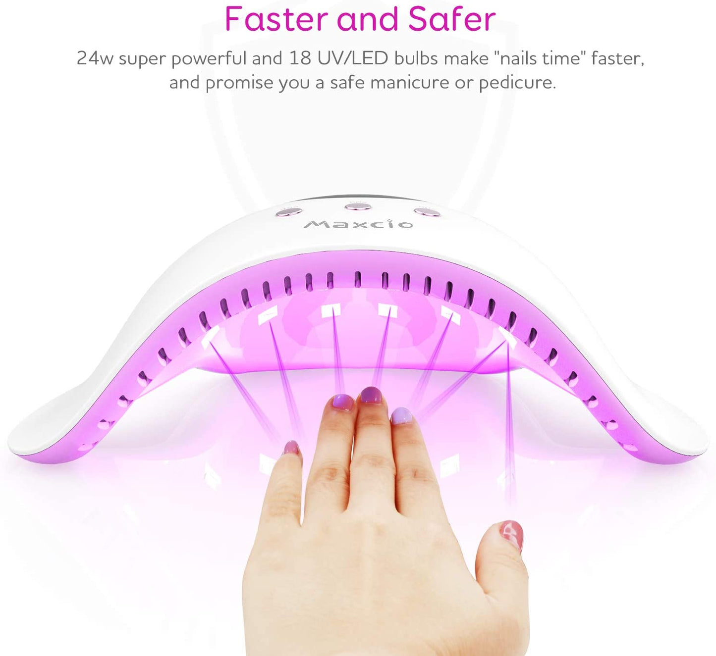 مجفف أظافر Maxcio UV LED لطلاء الجل مع مؤقت 30/60/90 ثانية، شاشة LCD، قاعدة قابلة للإزالة، مصدر طاقة USB ومستشعر ذكي (24 واط)