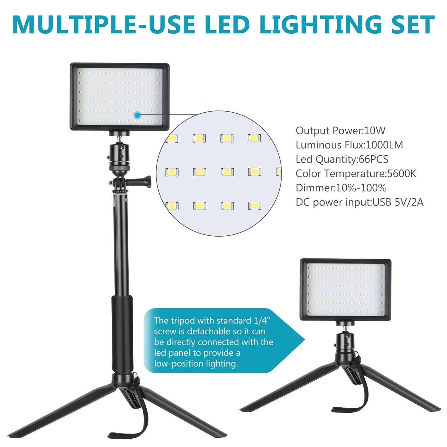 NEEWER 2 Pack Tabletop Dimmable 5600K USB LED Video Lighting with Color Filters and Tripod Stand