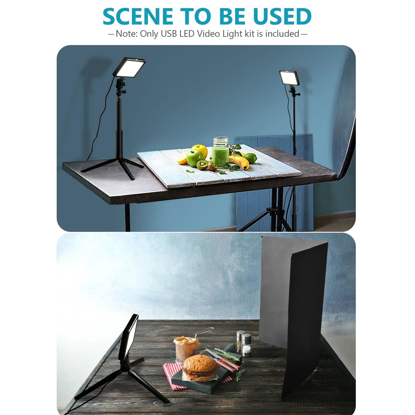 NEEWER 2 Pack Tabletop Dimmable 5600K USB LED Video Lighting with Color Filters and Tripod Stand