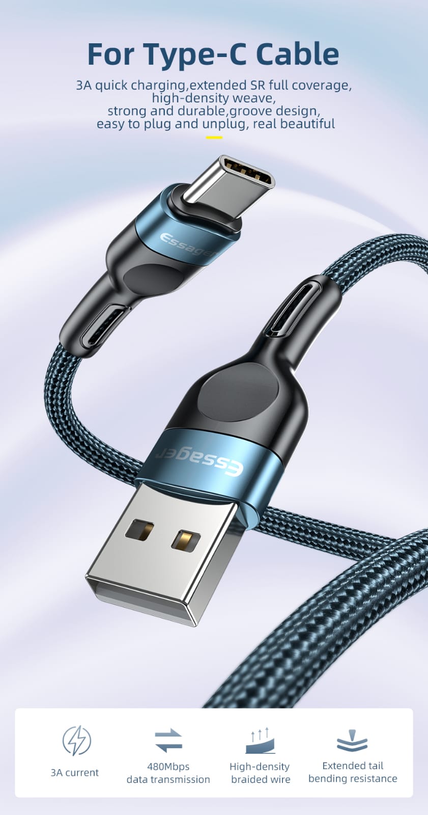 Essager USB Type C Cable For Samsung Xiaomi 3A Fast Charging Micro USB Cable Mobile Phone Charger Microusb Data Wire Cord 2m