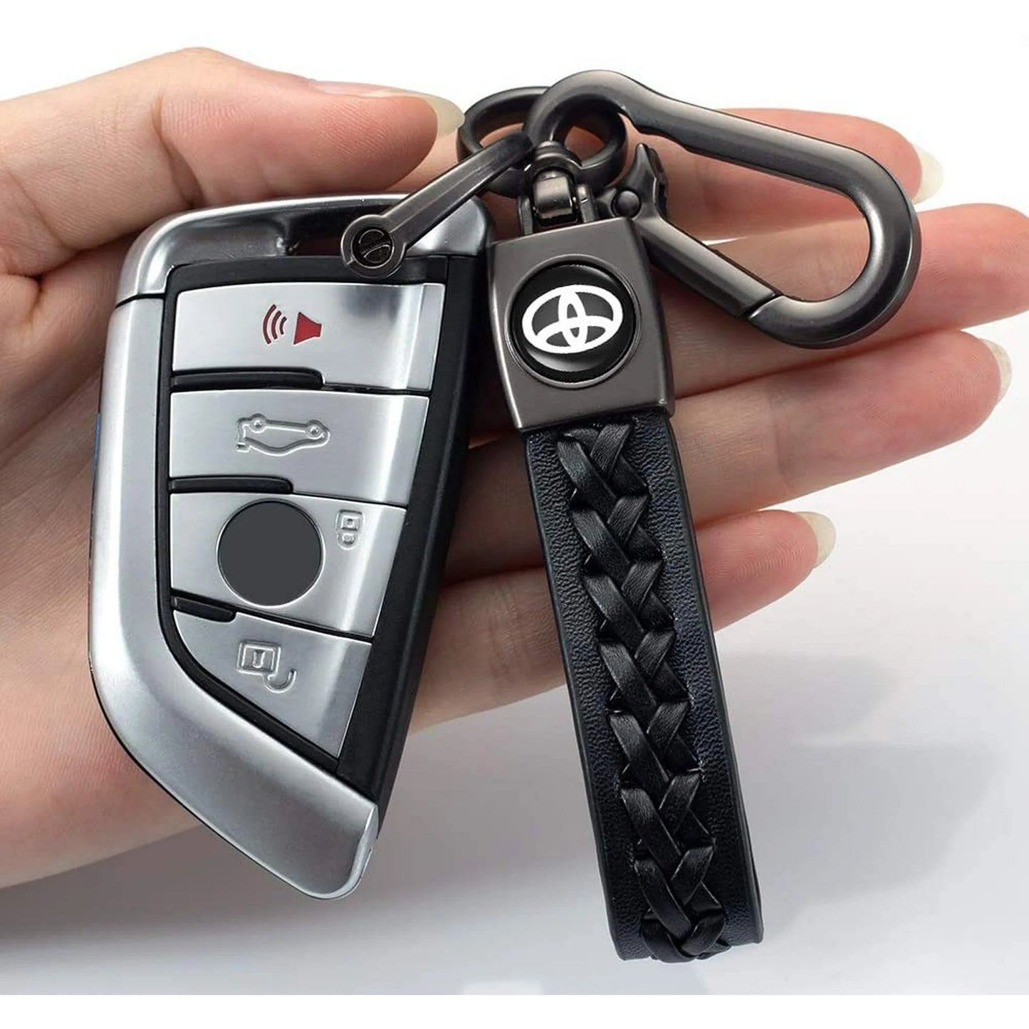 Leather Car Keychain Motorcycle Woven Strap Braided Rope Key Chain for Suzuki, Honda, Toyota Car Auto Accessory Key Ring with 360 Degree Rotatable D-ring