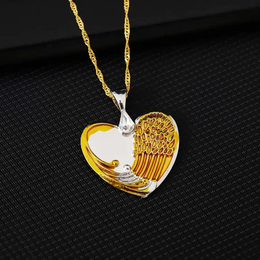 1pc Trendy Couples' Angel Wings & Heart Pendant Necklace - Fashion Alloy Accessory, Perfect Holiday Gift