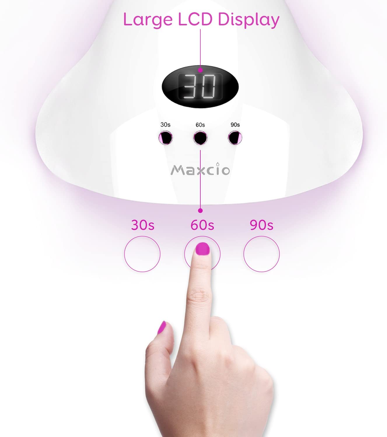 مجفف أظافر Maxcio UV LED لطلاء الجل مع مؤقت 30/60/90 ثانية، شاشة LCD، قاعدة قابلة للإزالة، مصدر طاقة USB ومستشعر ذكي (24 واط)