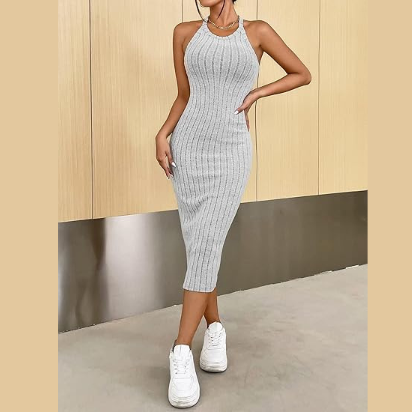 Dresses for Women 2023 Solid Halter Neck Bodycon Dress Dresses for Women Size S