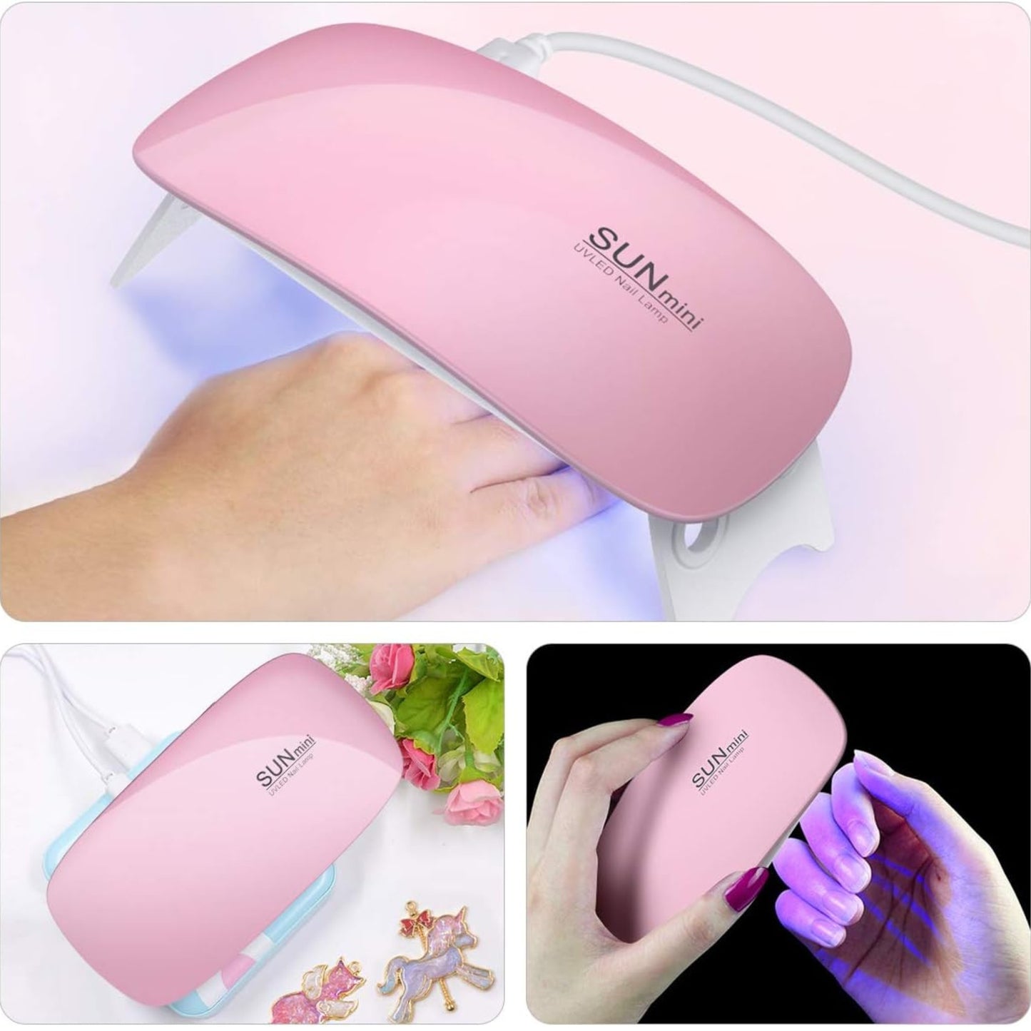 SUN Mini 6W UV LED Nail Lamp Nail Dryer UV Lamp Nail Lamp Nail Art Tools Foldable 45s 60s Timer Setting for Nails Art Manicure (Pink)