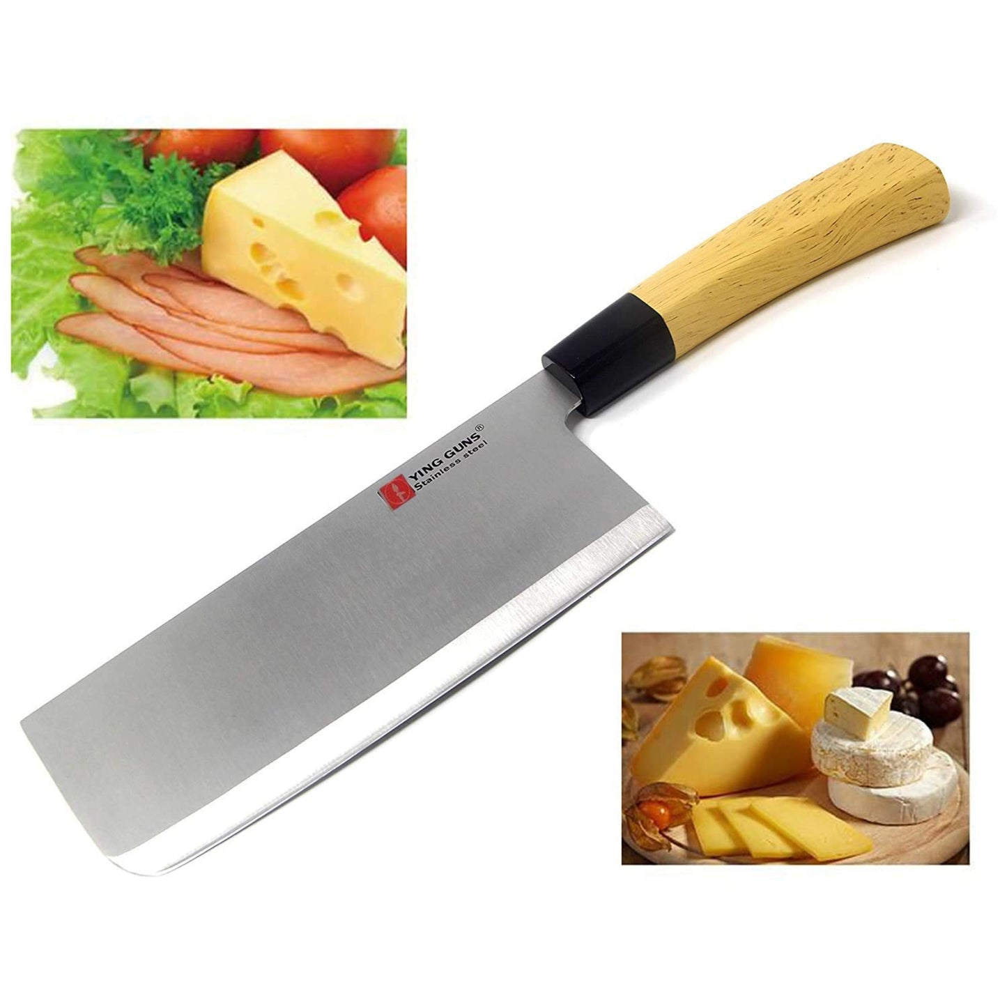KUNSION Stainless Steel Meat Cleaver Knife 7 Inches Sharp for Cutting Slice Dice Steak Meat Chicken Cheese Vegetable Fruits EZ628