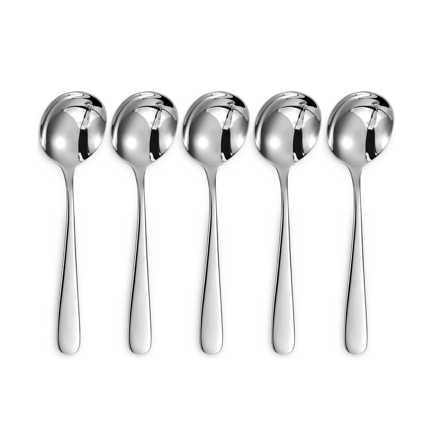 5-Piece Premium Stainless Steel Spoon Set – Durable Rust-Resistant Round Flatware, Mirror Finish Elegant Tableware for Dining, Tea, Coffee & Dessert Use