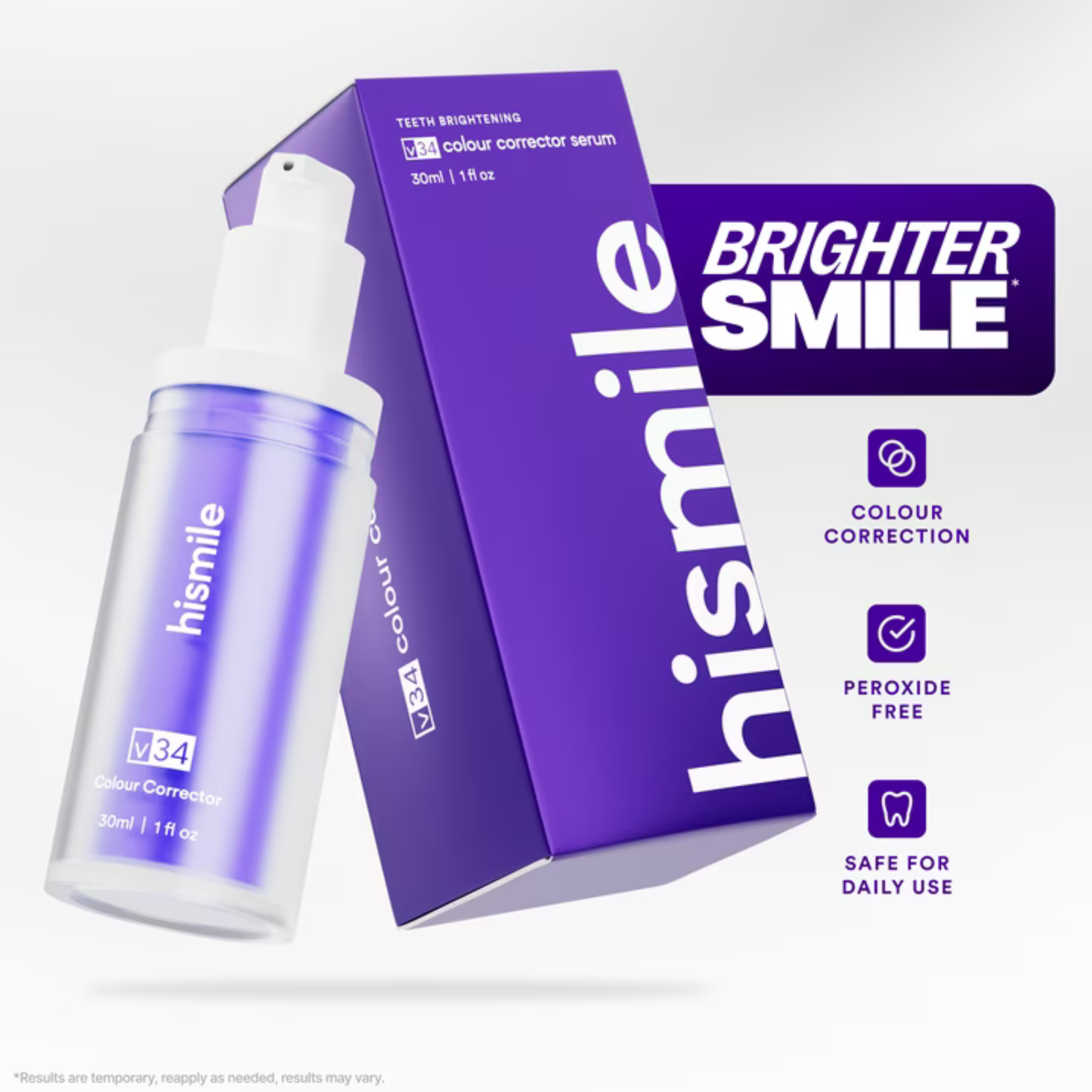 Hismile V34 Colour Corrector Serum – Advanced Teeth Whitening Purple Toner – Instant Colour Correcting Formula for Brighter, Whiter Smile – Enamel-Safe Tooth Brightening Booster for Daily Use