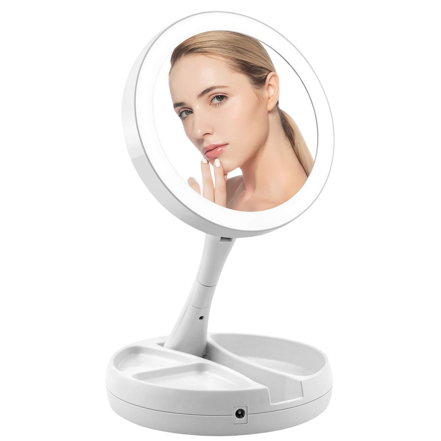 Makeup Mirror with Light, 1X & 10X Magnifying, Free Standing Tabletop, Dual Power Supply LED