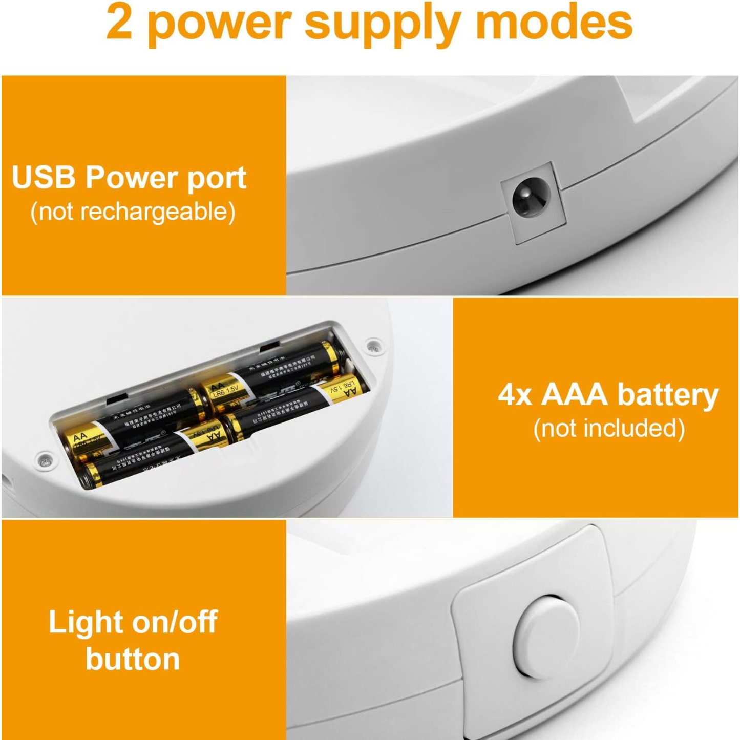 Makeup Mirror with Light, 1X & 10X Magnifying, Free Standing Tabletop, Dual Power Supply LED
