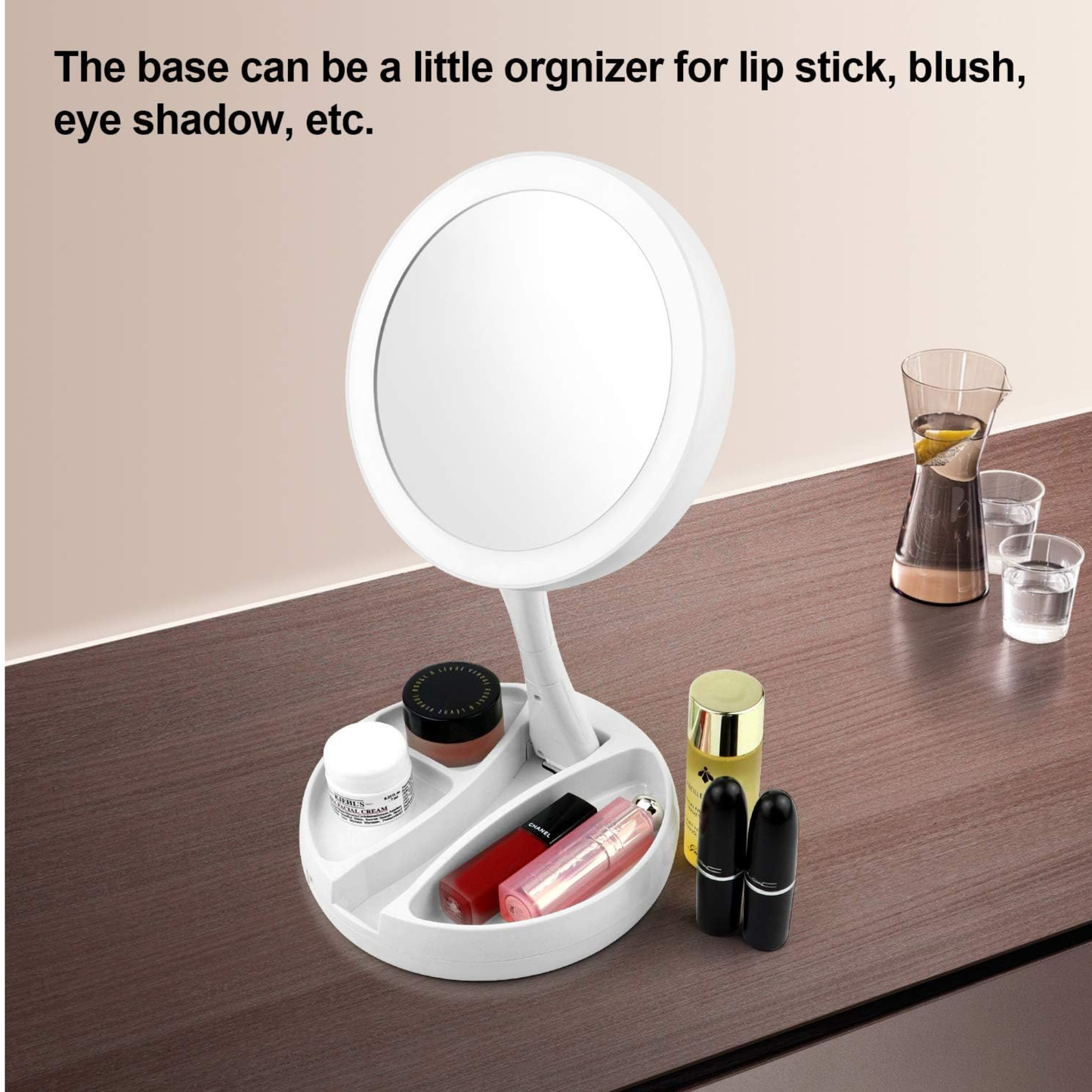 Makeup Mirror with Light, 1X & 10X Magnifying, Free Standing Tabletop, Dual Power Supply LED