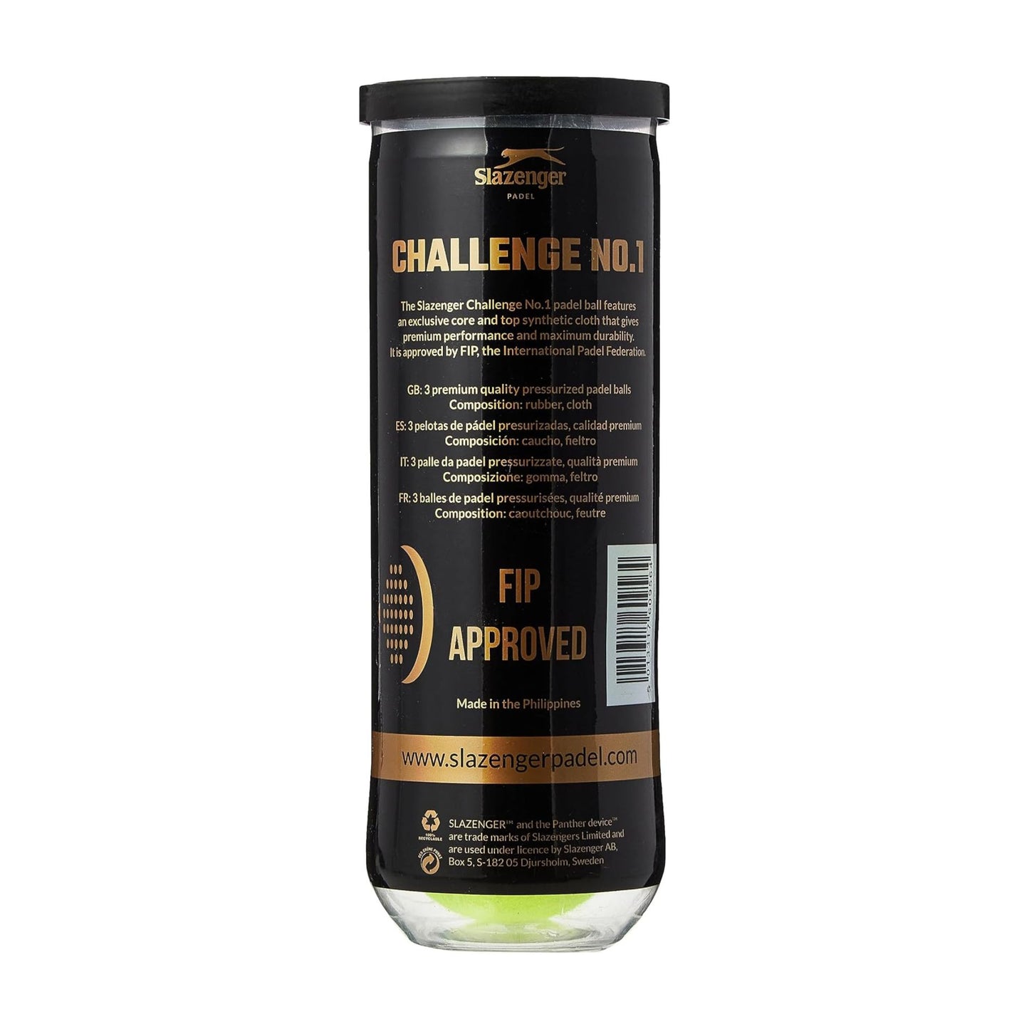 Slazenger No.1 padel ball premium performance, maximum durability Approved by the International Padel Federation (FIP) (1 TIN, 3 Balls)