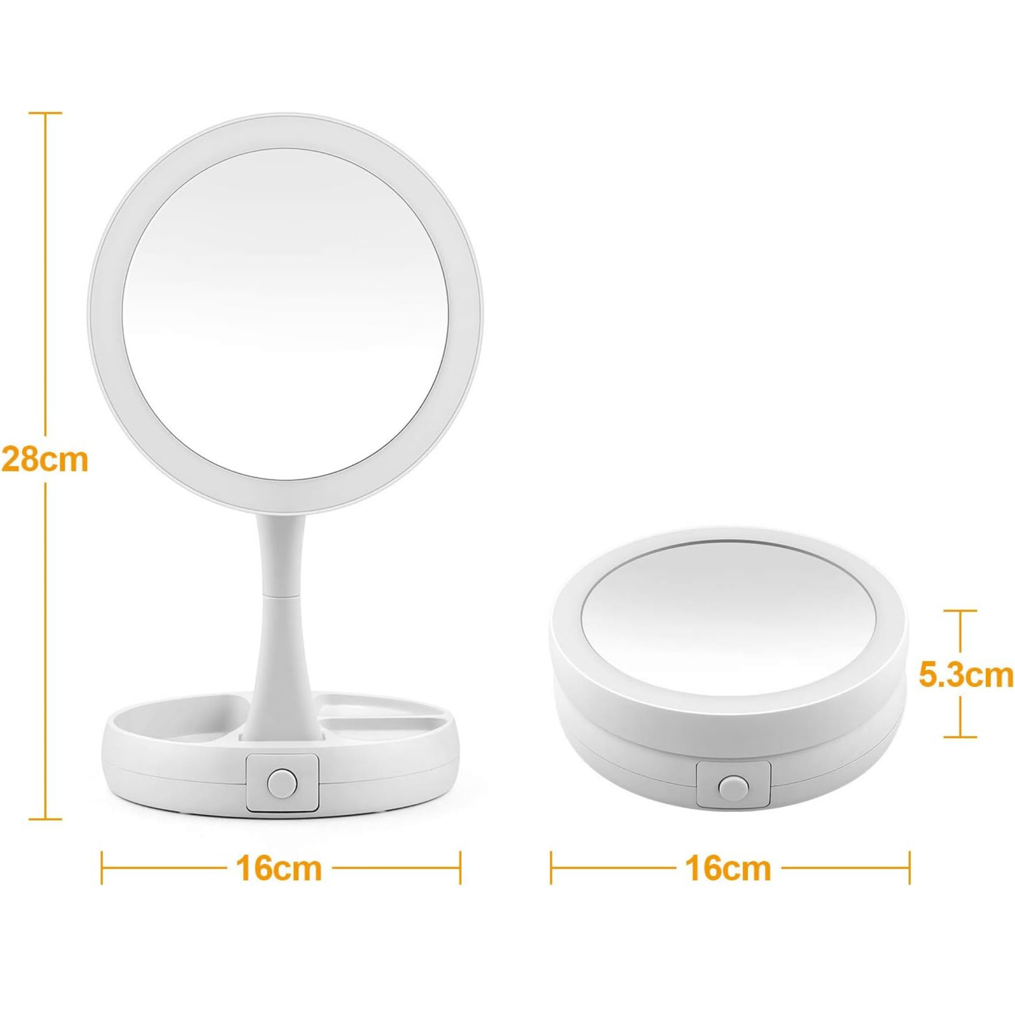 Makeup Mirror with Light, 1X & 10X Magnifying, Free Standing Tabletop, Dual Power Supply LED