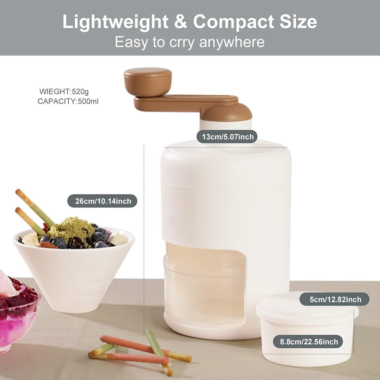 Manual Ice Crusher Machine with Ice Box Mold for Home Portable Ice Shaver Snow Cone Ice Gola Cocktails Slush Maker Grinder Machine BPA Free Ice Hand-Cranked for Kitchen Gadgets Ice Blender