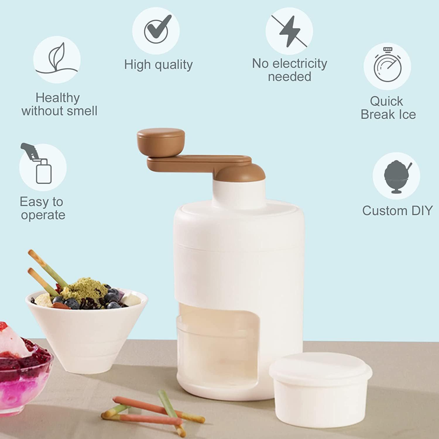 Manual Ice Crusher Machine with Ice Box Mold for Home Portable Ice Shaver Snow Cone Ice Gola Cocktails Slush Maker Grinder Machine BPA Free Ice Hand-Cranked for Kitchen Gadgets Ice Blender