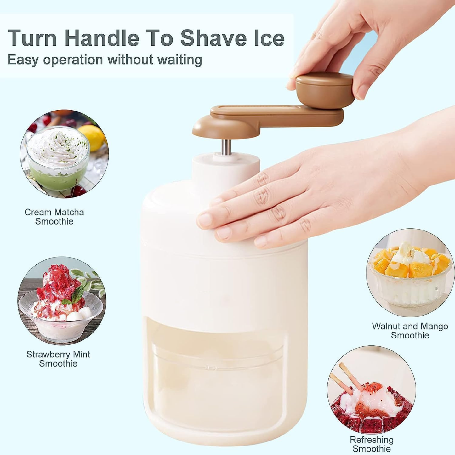 Manual Ice Crusher Machine with Ice Box Mold for Home Portable Ice Shaver Snow Cone Ice Gola Cocktails Slush Maker Grinder Machine BPA Free Ice Hand-Cranked for Kitchen Gadgets Ice Blender