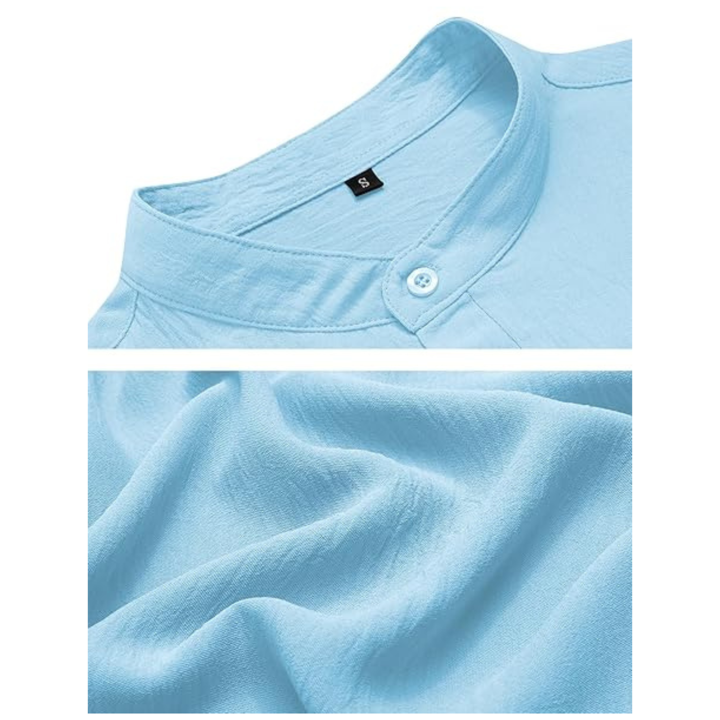 MEN’S CASUAL HENLEY SHIRT BAND COLLAR SHORT SLEEVE SHIRT SUMMER BEACH HIPPIE SHIRT LIGHT BLUE M