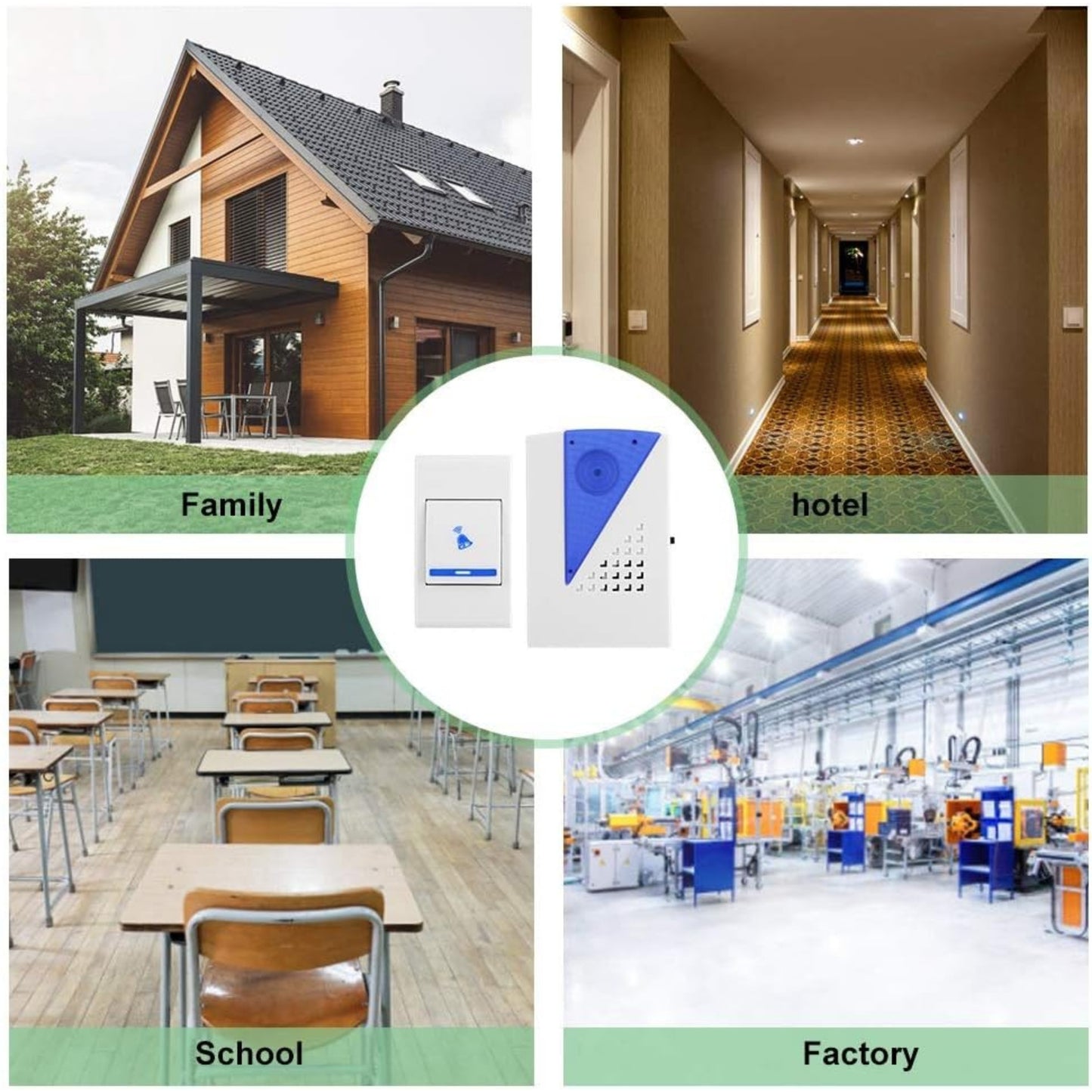 NWZ NZ-185 Mini Doorbell Door Chime Kit with 18 Ringtones Receiver Transmitter Wireless Doorbell with up to 30M Wireless Range Battery Operated for School Home Office Hotel