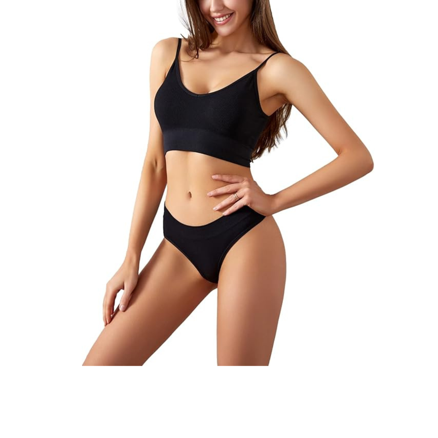 ANUFER Womens Basic Lingerie Sets Ribbed Wireless Padded Cami Bra and Knickers Underwear Sets for Yoga Sports and Sleep