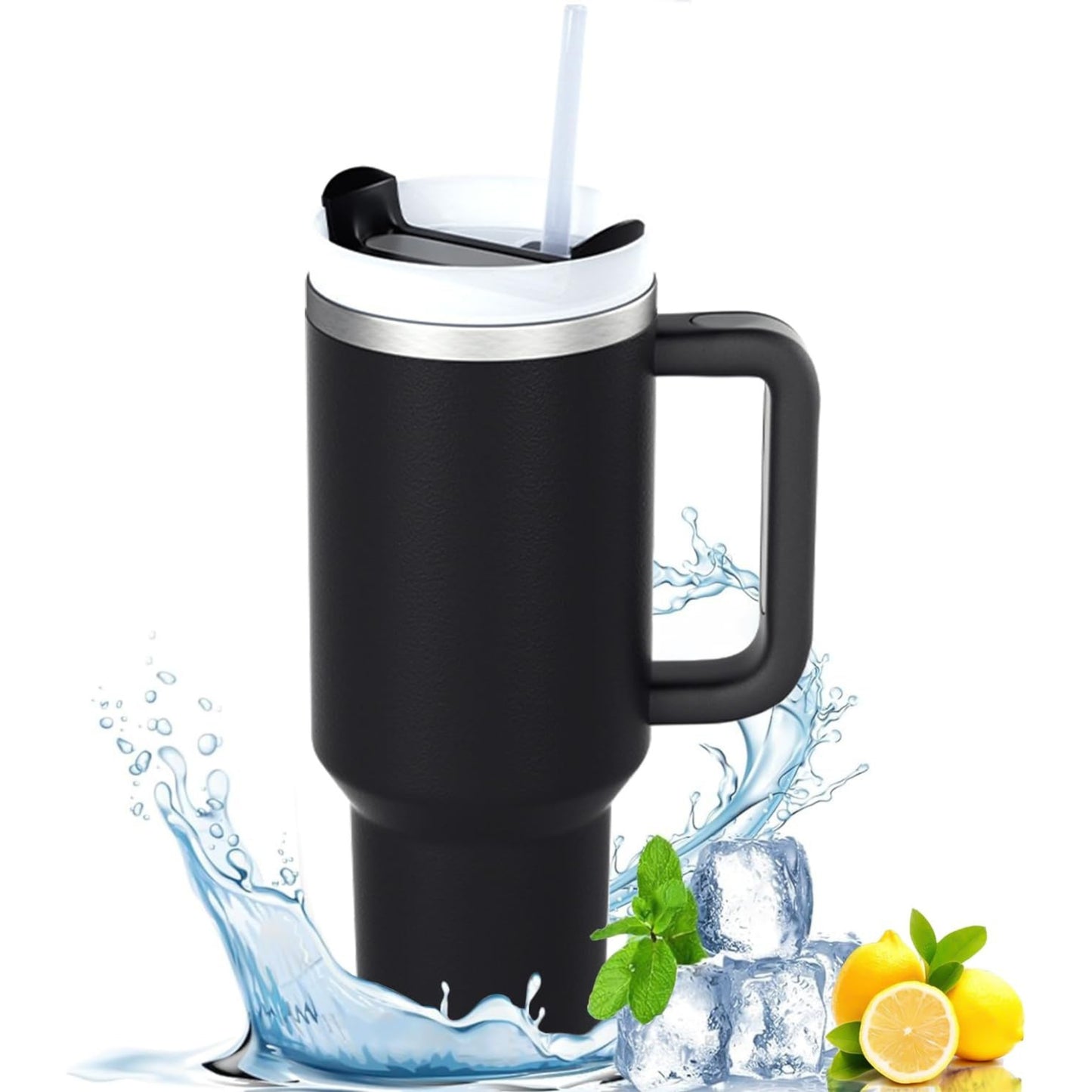 Tumbler with Handle and Straw Lid| Insulated Cup Reusable Stainless Steel Travel Mug Cup Holder Friendly | Gifts-Women,Men| Iced Coffee Hot and Cold Tea 1200ml