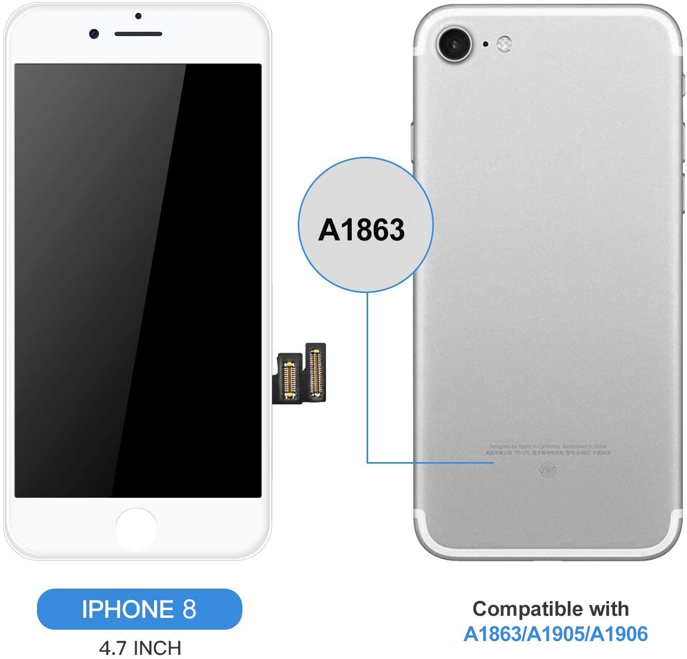 Flylinktech for IPhone 8 Screen Replacement, Compatible with iPhone 8 LCD Screen Replacement & Repair Tool Kit (White, 4.7Inch, with Model A1863/A1905/A1906)