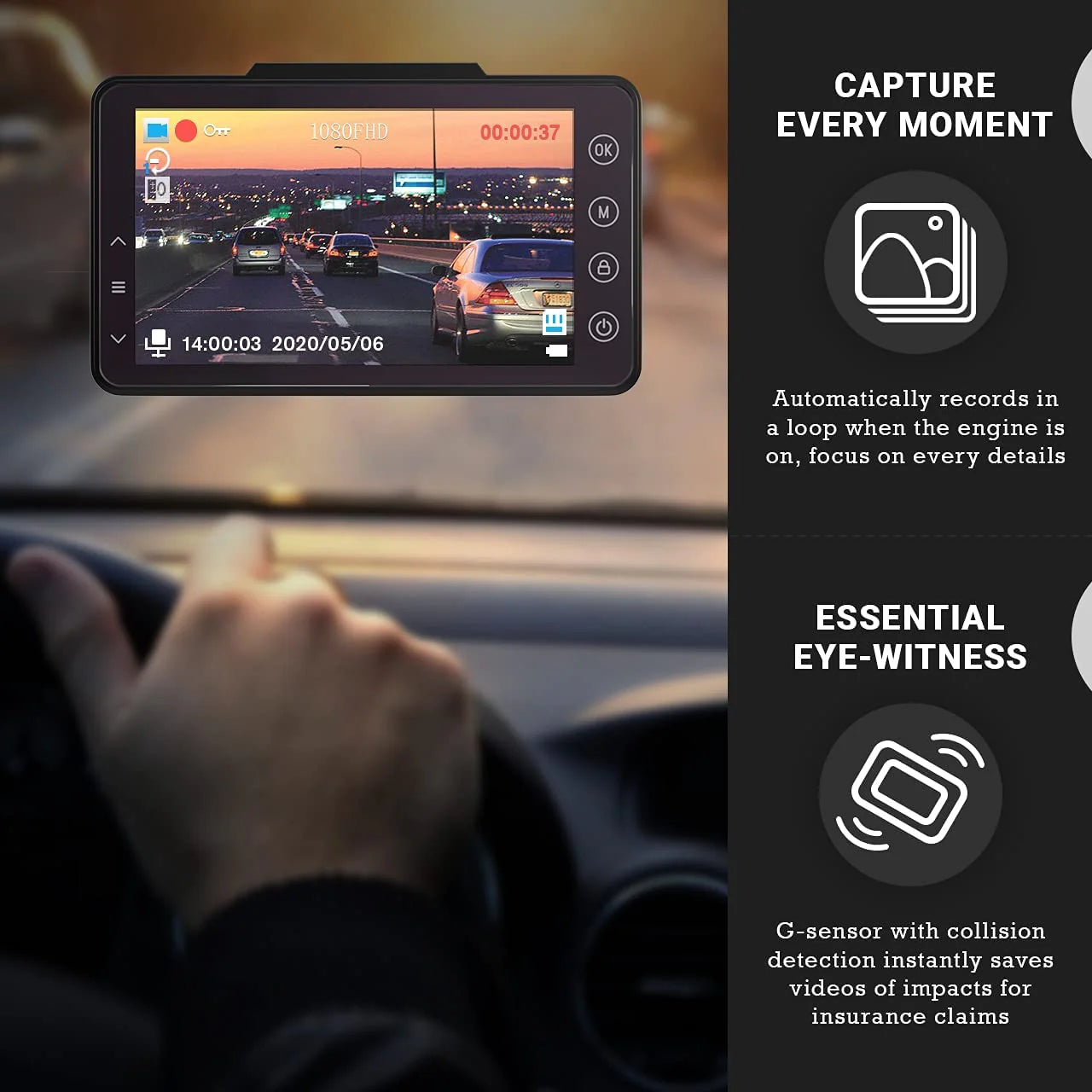 IIWEY DC01 Dash Cam Front and Rear Camera FHD 1080P with Night Vision SD Card Included, 3 Inch IPS Screen Dash Cam for Car, 170° Wide Angle Dashboard Camera Motion Detection Parking Monitor G-Sensor