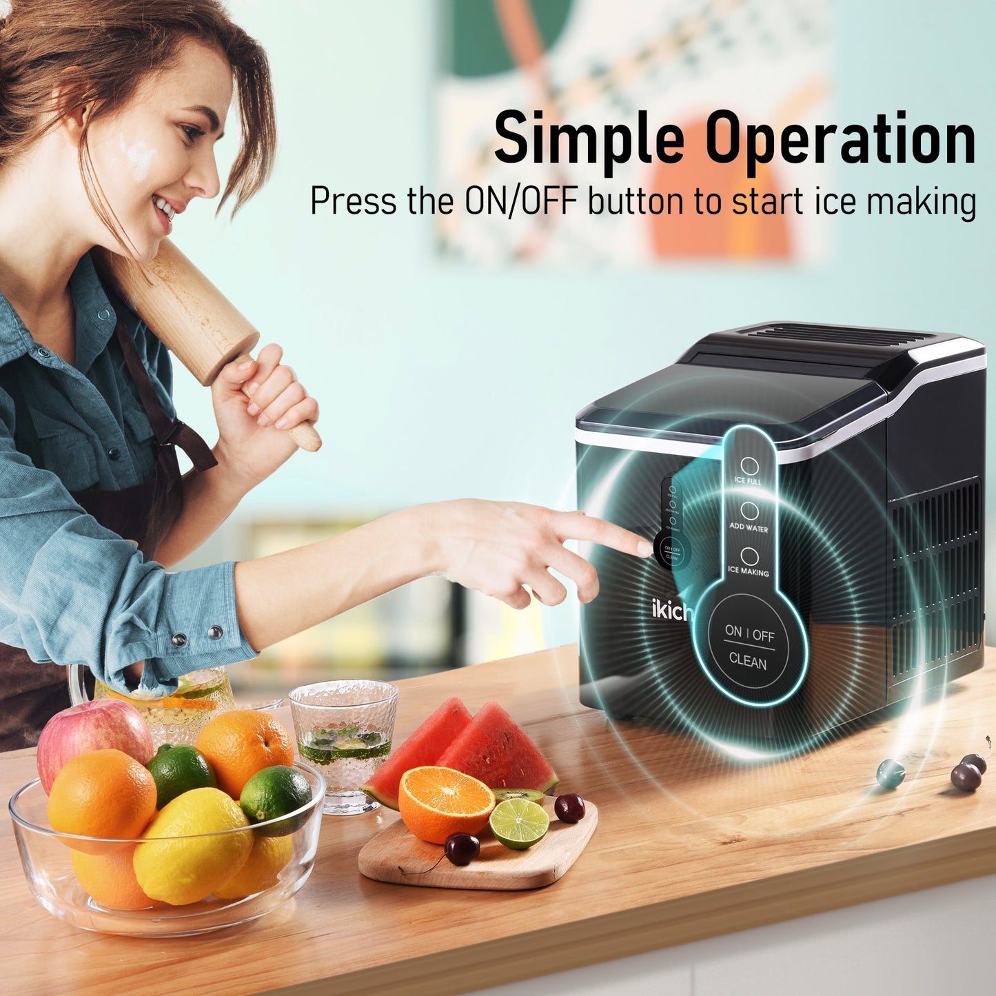 Ikich Portable Countertop Ice Maker with Self-Cleaning/LED Display/Scoop Basket, 26Lbs in 24 hours, 9 Ice Cubes Ready in 7 Mins, Including Scoop and Removable Basket, Perfect for Home/Bar/RV/Party