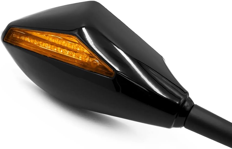Motorcycle Rearview Side Mirrors with LED Turn Signals for Yama' YZF R6 99-08 R6s FZ1 FAZER 06-09 600 95-09 FZR600 89-99 Adjustable Rotating Rear view Mirror Accessories (C Black+Clear Lens)