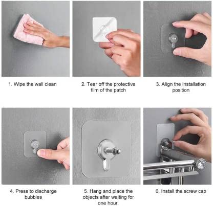 10 Pcs Self Adhesive Punch-Free / No- Drilling Screw Hooks Bear Upto 10 kg Heavy Duty Hooks