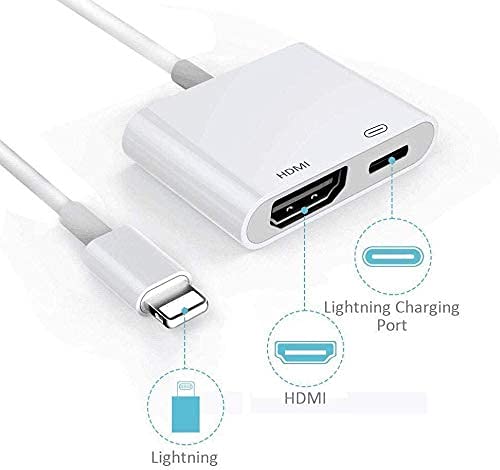 Lightning to HDMI Adapter for iPhone iPad, Apple MFi Certified 1080P Lightning to Digital AV Adapter Sync Screen Converter with Charging Port for iPhone iPad HDMI Converter to HD TV Projector Monitor