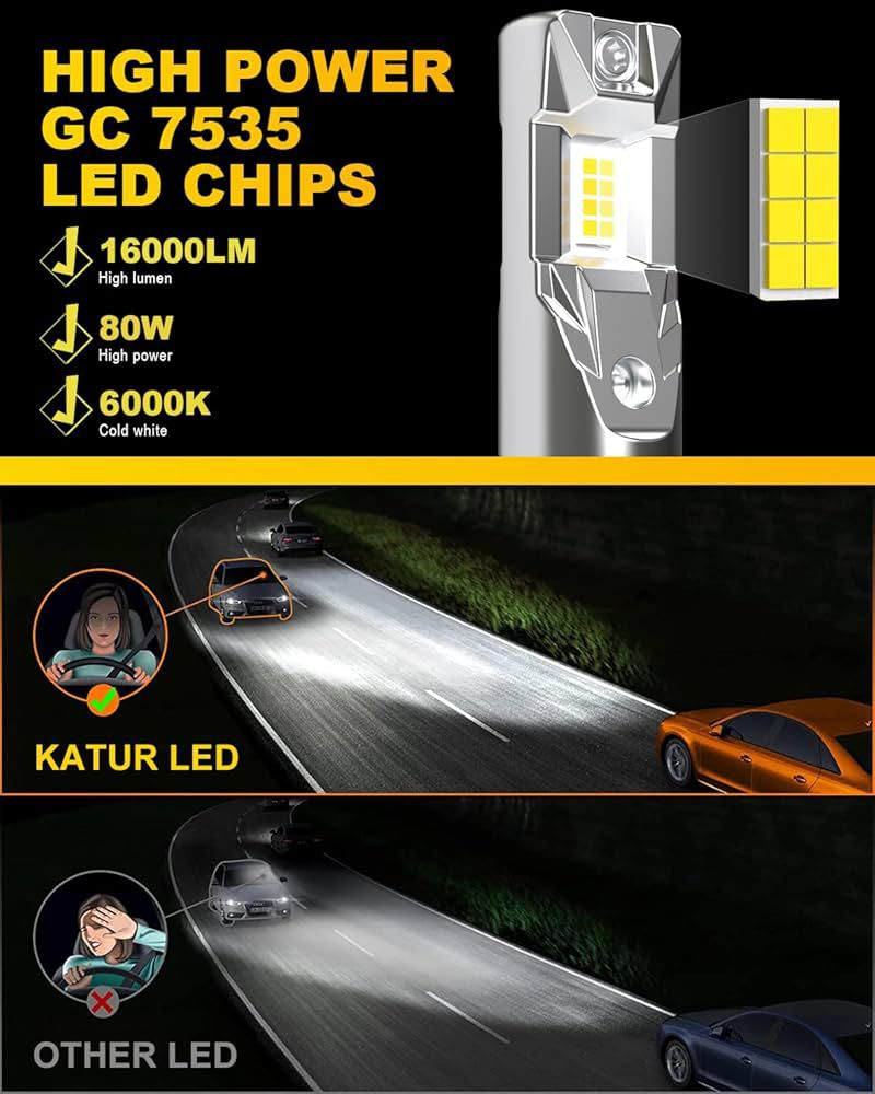 لمبات المصابيح الأمامية LED H11، لمبات LED H8 H9 16000 لومن 6000 كلفن أبيض سطوع 500% بدون مروحة مقاومة للماء، مجموعة تحويل صغيرة الحجم قابلة للتوصيل والتشغيل، بديلة هالوجين، عبوة من قطعتين