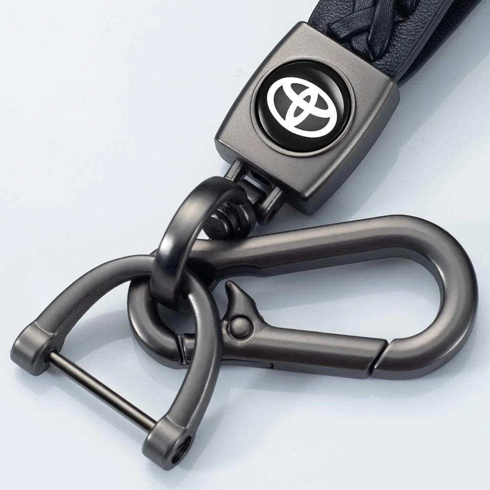 Leather Car Keychain Motorcycle Woven Strap Braided Rope Key Chain for Suzuki, Honda, Toyota Car Auto Accessory Key Ring with 360 Degree Rotatable D-ring