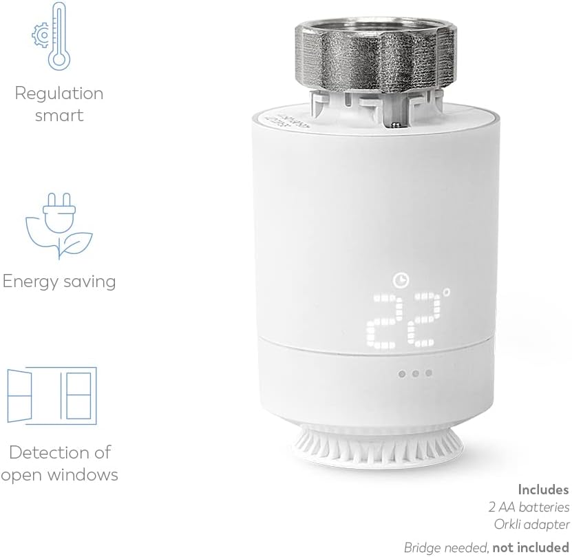 Smart Thermostat Head for Radiators with LED Display, Compatible with Alexa & Google, Programmable, Automatic Heating, App Control, Requires Bridge Zigbee