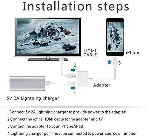 Lightning to HDMI Adapter for iPhone iPad, Apple MFi Certified 1080P Lightning to Digital AV Adapter Sync Screen Converter with Charging Port for iPhone iPad HDMI Converter to HD TV Projector Monitor