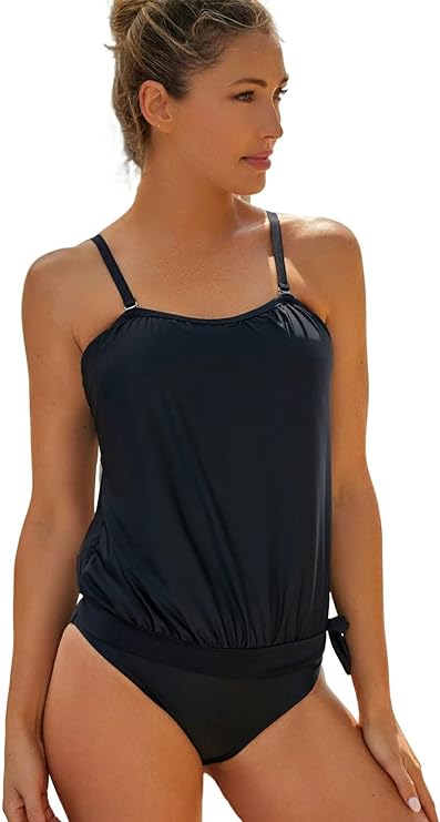 ملابس سباحة نسائية من SELINK تانكيني باللون الأسود، قطعتين، ملابس سباحة تانكيني باندو