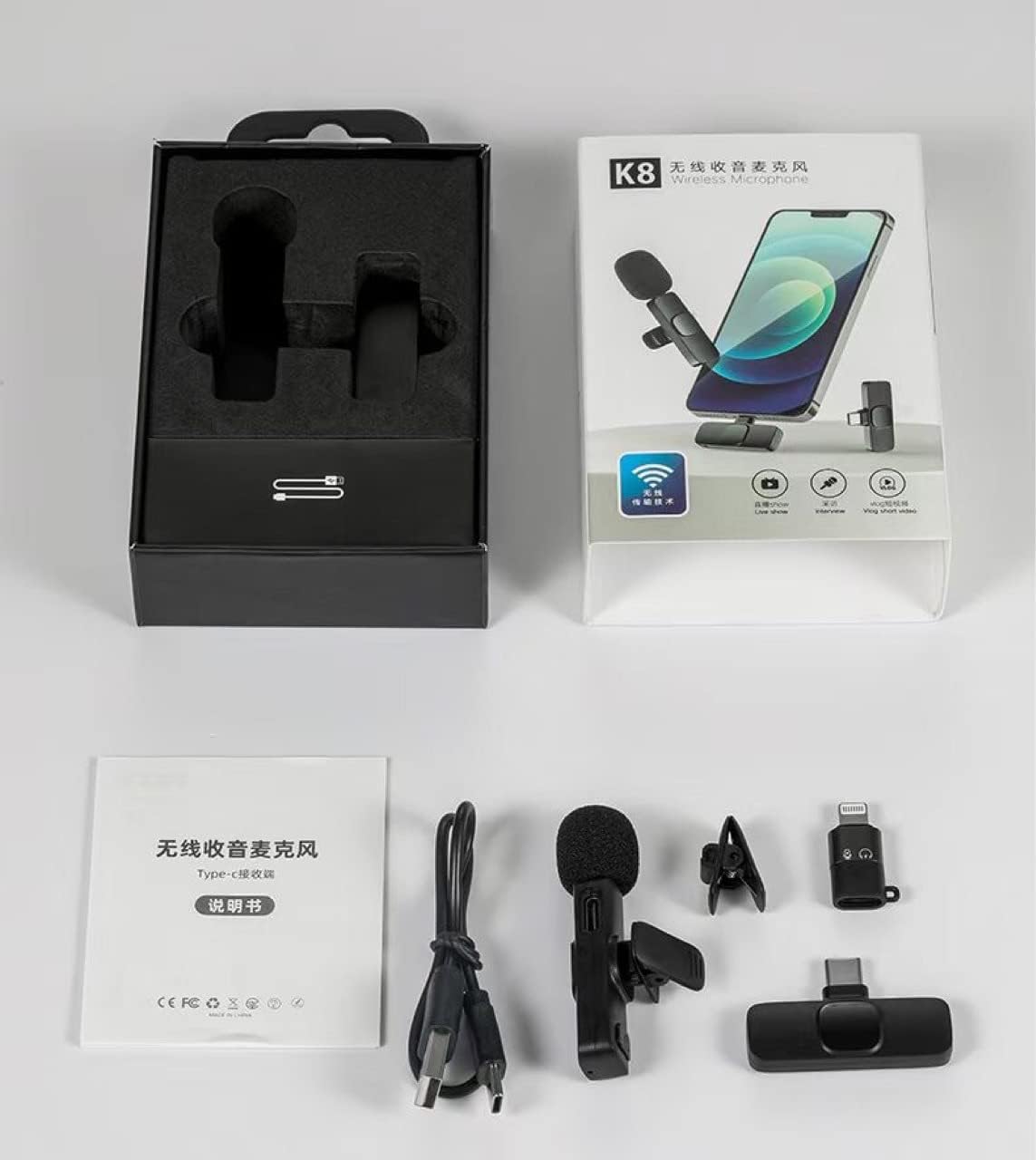 Like A New K8 Wireless Microphone, Digital Mini Portable Recording Clip Mic with Receiver for All Type-C Lightning Mobile Phones Camera Laptop for Vlogging YouTube Online Class, Zoom Call