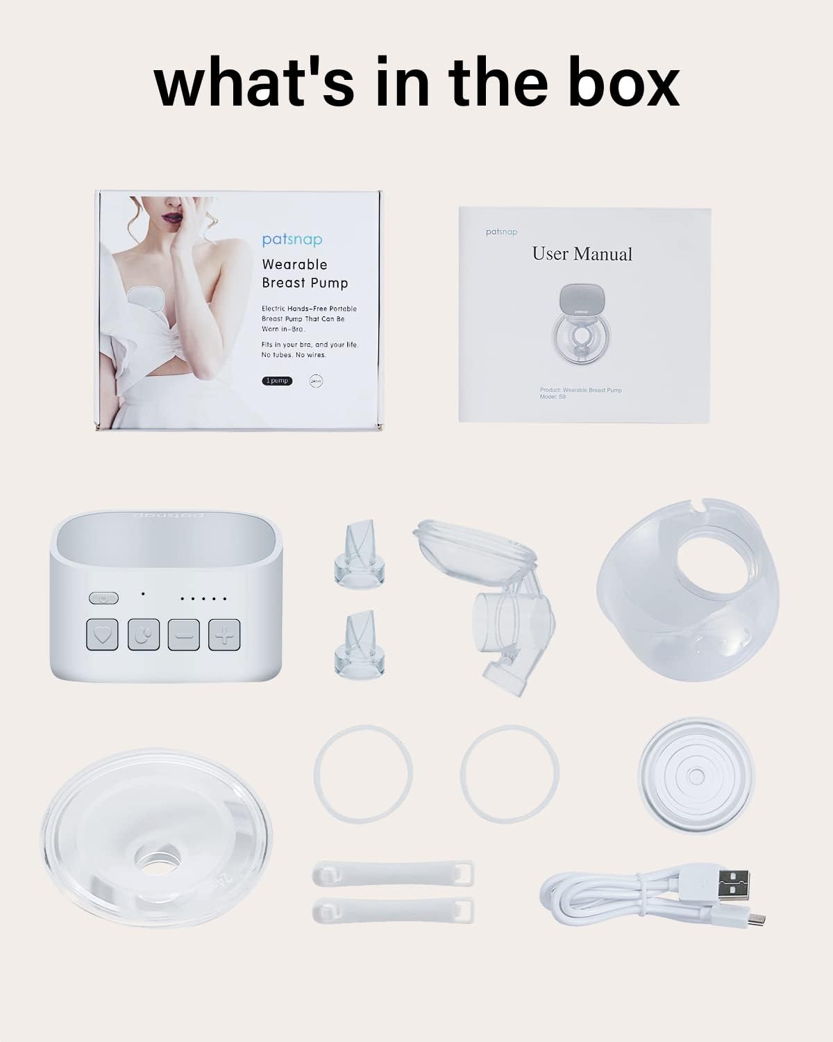 Patsnap S9 Breast Pump, Wearable Hands Free Electric Breast Pumps, Portable Rechargeable Breastfeeding Pump With 2 Mode & 5 Levels, Super Quiet & Leak Proof Milk, 180ml Milk Collector, 24mm Flange.