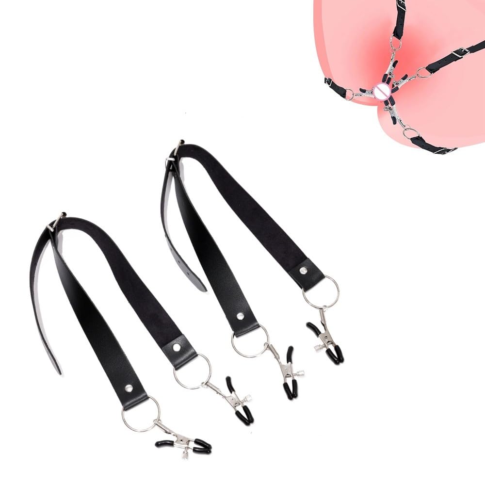 BDSM Npl Clamps Npl and Vgna Four-Head Clamps Couple Training Adult Toys Flirting SM Toys Leggings Toys Black PU Material
