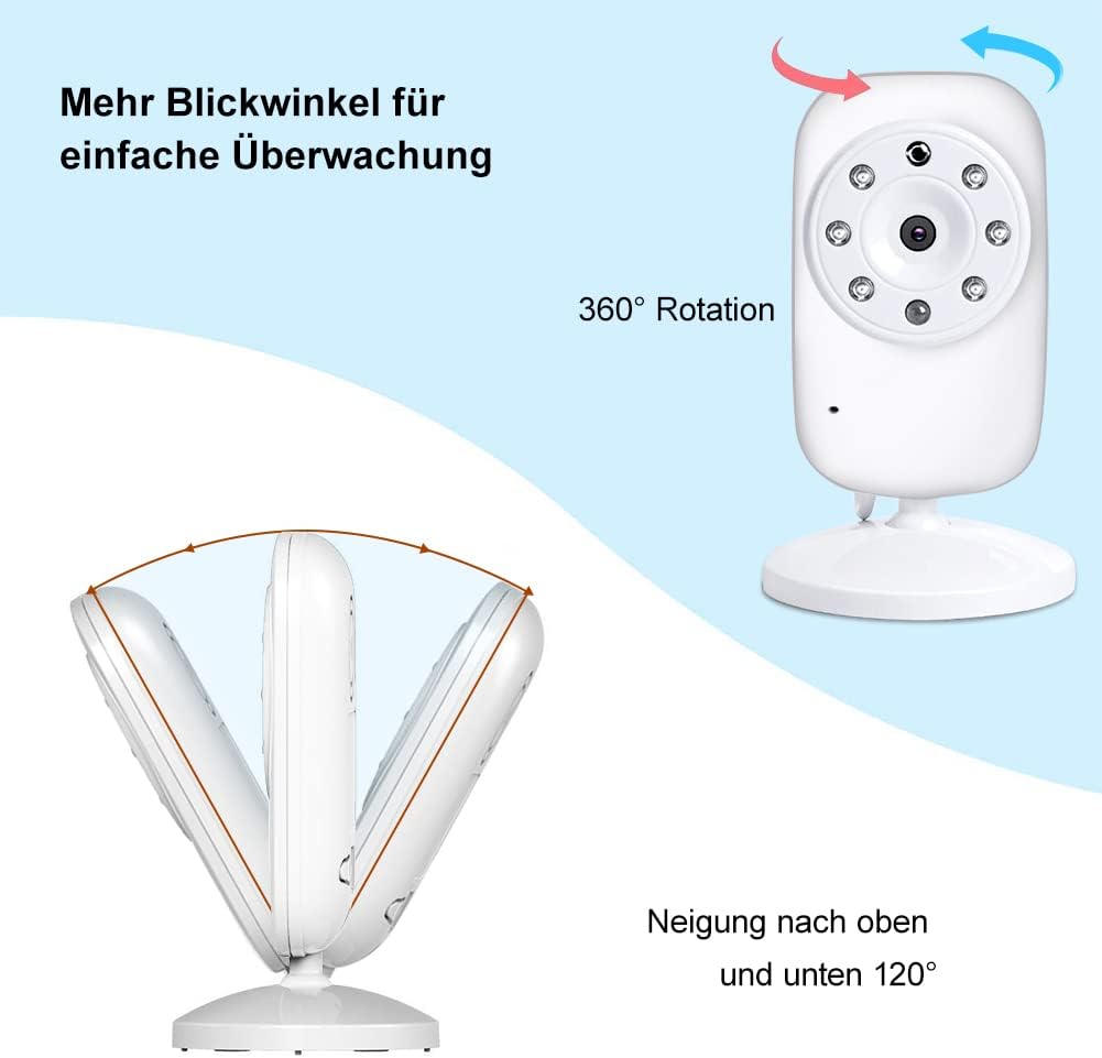 NWOUIIAY Baby Monitor 2.4 GHz Baby Camera with LCD Night Vision HD Digital Video & Bi-Directional Intercom Function White