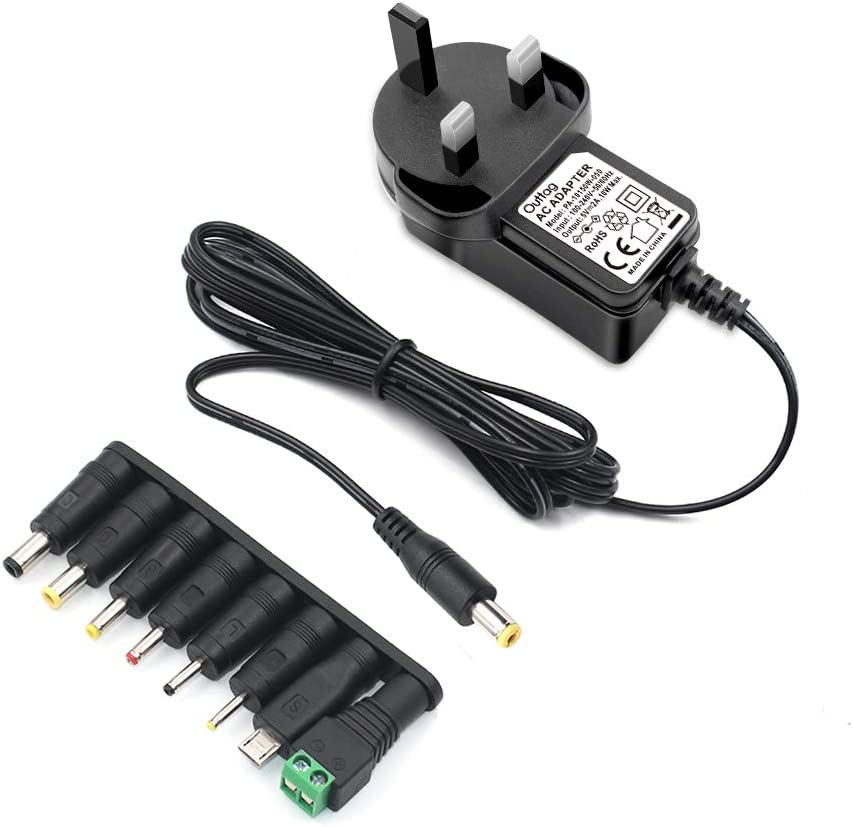 Universal AC to DC Adapter Charger 5V 2A Power Supply Adapter with 8 DC Connector Multi Plug Adaptor for Household Electronic Devices Led Strip Light Box Router LCD CCTV Cameras Android TV Box Speaker