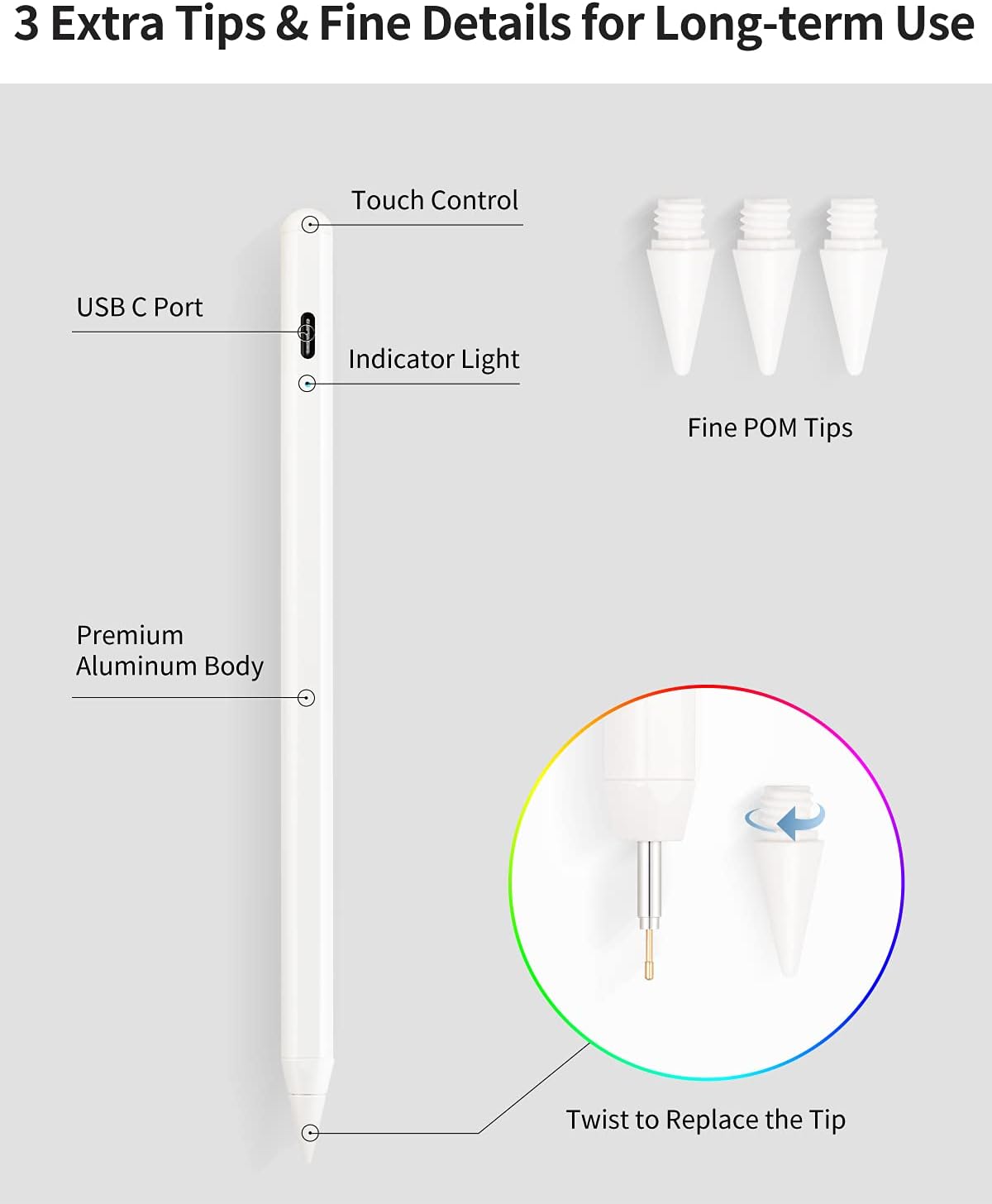AmberVec Stylus Pen for iPad, Tilt Sensitivity Palm Rejection for Apple Pencil 1st/2nd Generation, Compatible iPad Air 3/4 Gen iPad Pro 11/12.9 iPad 6/7/8/9th Mini 5/6,Writing/Drawing i pad 2018&later