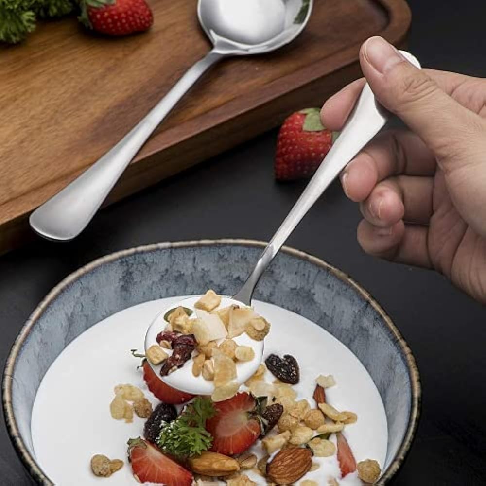 5-Piece Premium Stainless Steel Spoon Set – Durable Rust-Resistant Round Flatware, Mirror Finish Elegant Tableware for Dining, Tea, Coffee & Dessert Use