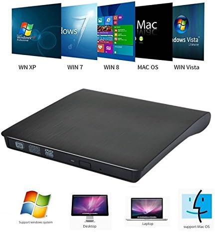 محرك أقراص DVD خارجي من Vlio، محرك أقراص CD DVD +/-RW محمول رفيع بمنفذ USB 3.0، مشغل وناسخ وقارئ ومعيد الكتابة، محرك أقراص DVD بصري لأجهزة Macbook والكمبيوتر المحمول وأجهزة الكمبيوتر المكتبية، وأنظمة التشغيل Windows 7/8/10/XP/Vista/Mac OS