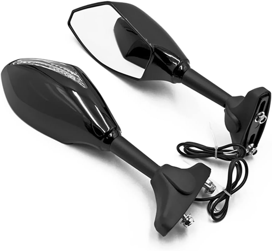 Motorcycle Rearview Side Mirrors with LED Turn Signals for Yama' YZF R6 99-08 R6s FZ1 FAZER 06-09 600 95-09 FZR600 89-99 Adjustable Rotating Rear view Mirror Accessories (C Black+Clear Lens)