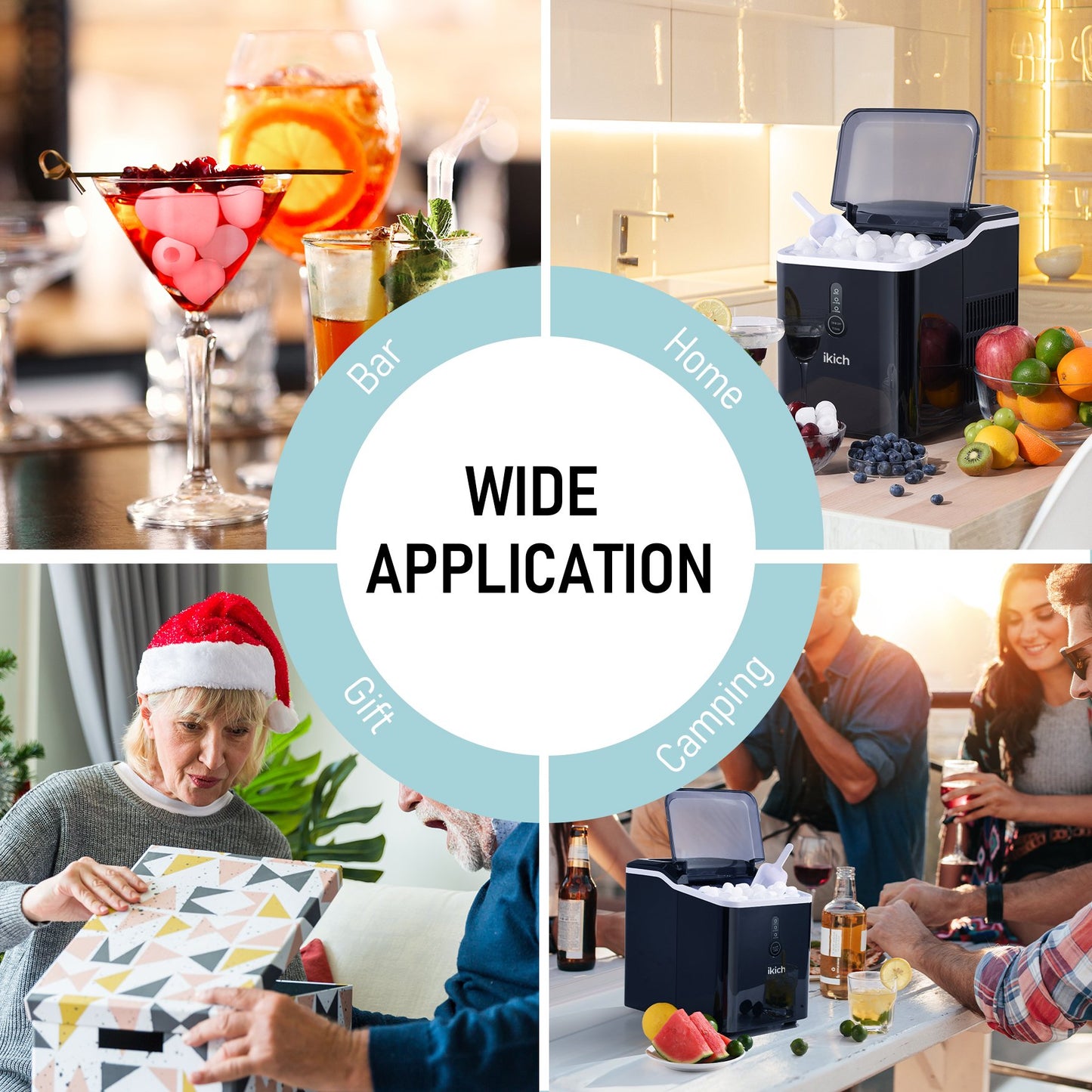 Ikich Portable Countertop Ice Maker with Self-Cleaning/LED Display/Scoop Basket, 26Lbs in 24 hours, 9 Ice Cubes Ready in 7 Mins, Including Scoop and Removable Basket, Perfect for Home/Bar/RV/Party