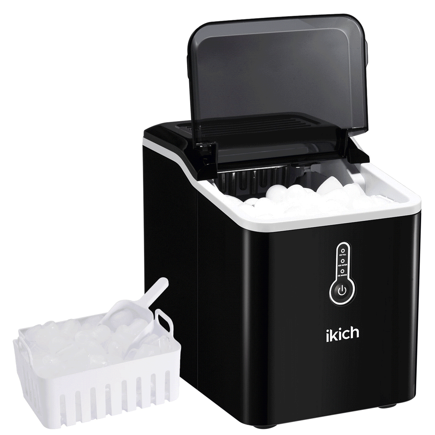 Ikich Portable Countertop Ice Maker with Self-Cleaning/LED Display/Scoop Basket, 26Lbs in 24 hours, 9 Ice Cubes Ready in 7 Mins, Including Scoop and Removable Basket, Perfect for Home/Bar/RV/Party