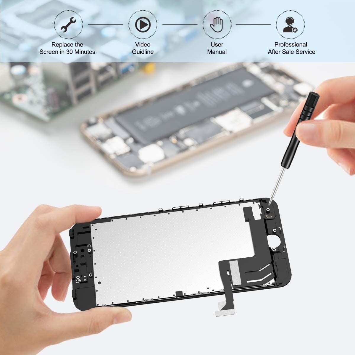Flylinktech for IPhone 8 Screen Replacement, Compatible with iPhone 8 LCD Screen Replacement & Repair Tool Kit (White, 4.7Inch, with Model A1863/A1905/A1906)