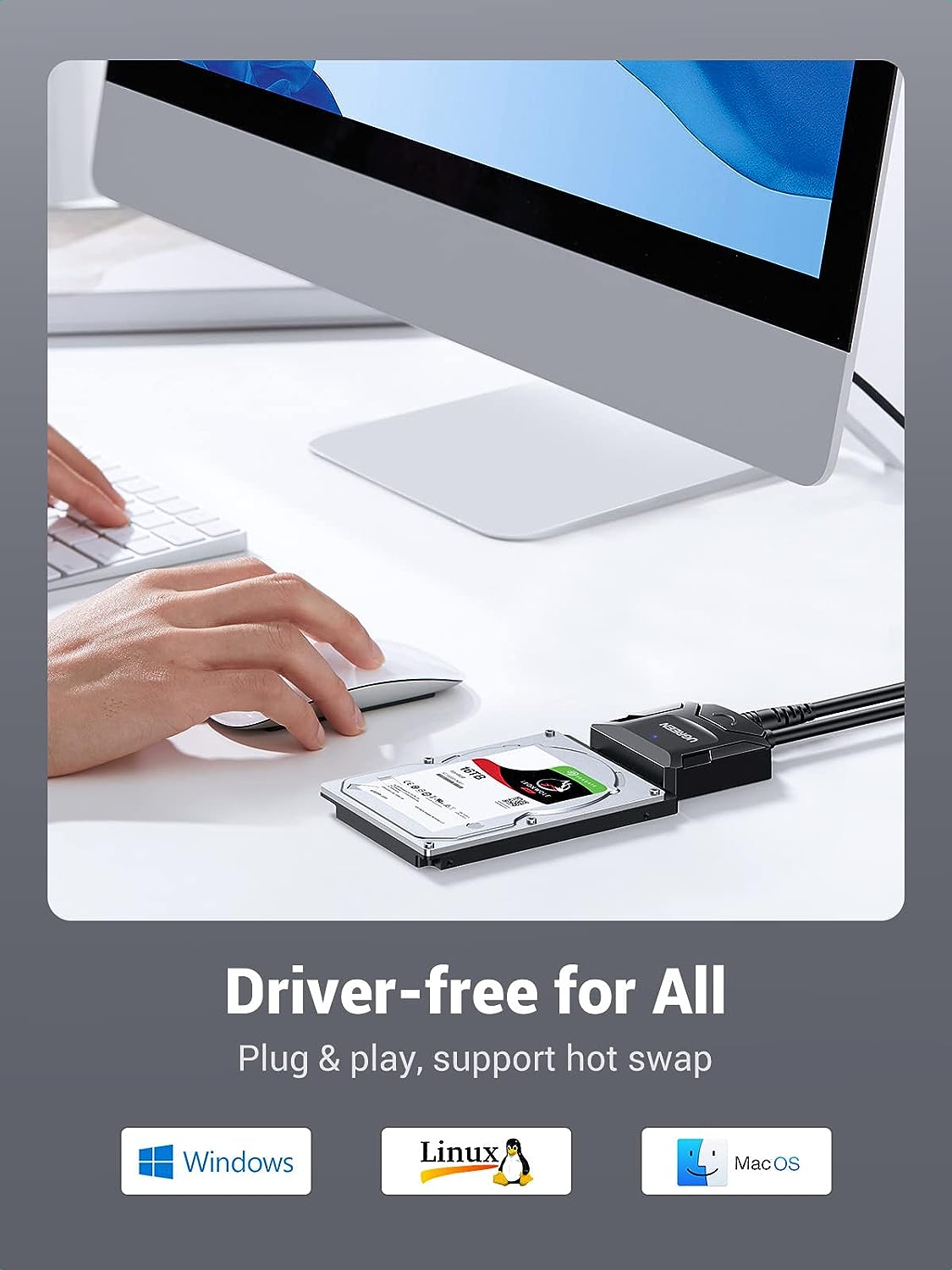 كابل محول UGREEN SATA إلى USB 3.0 لقارئ محركات الأقراص الصلبة SSD/HDD مقاس 3.5 بوصة/2.5 بوصة، يدعم محول محركات الأقراص الصلبة SATA III UASP، متوافق مع Samsung Seagate WD Hitachi مع محول طاقة 12 فولت