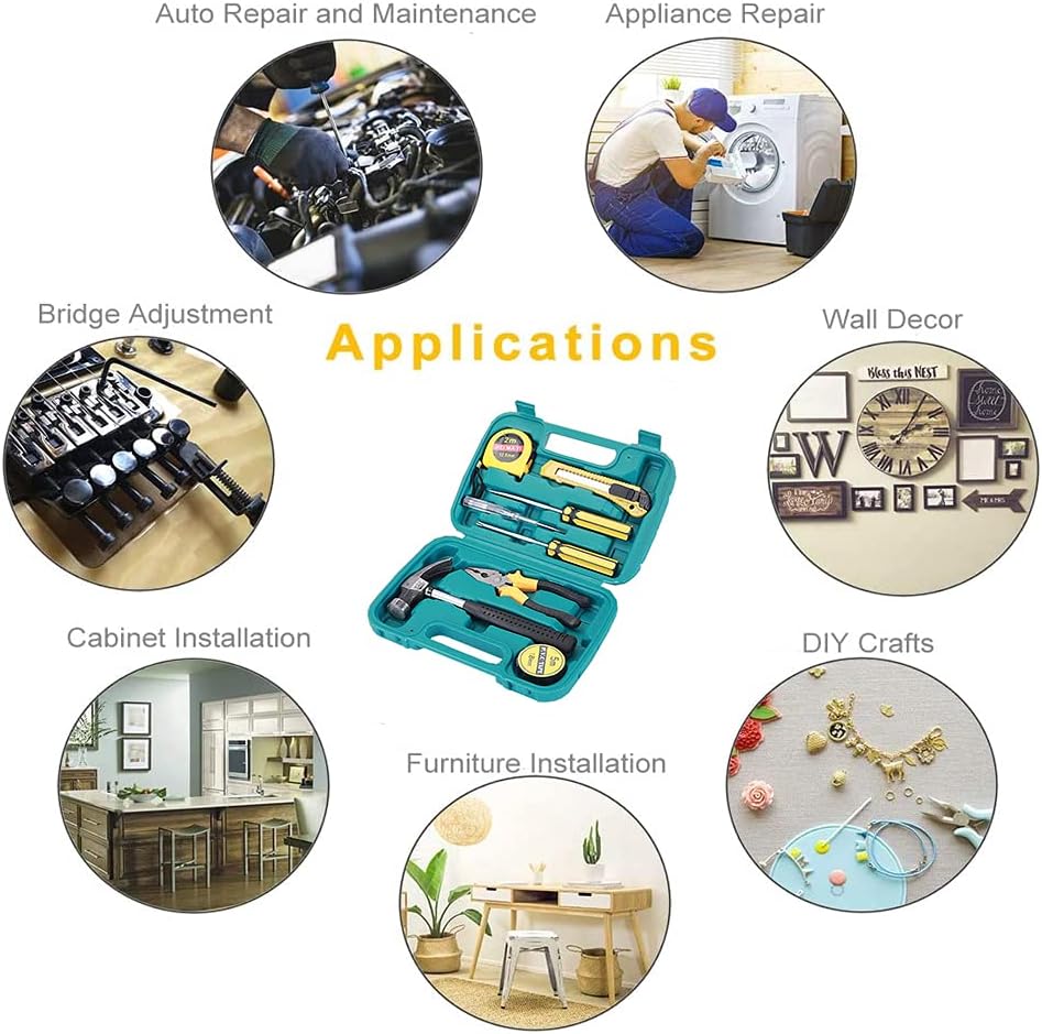 JAWAI 9-Piece Portable Mini Tool Set – Basic Household Repair Kit for Home, Office & Car